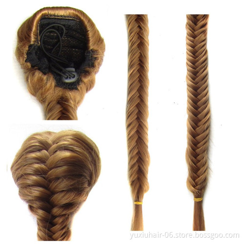 Clip In Braided Ponytail Elastic Drawstring Rope Fishtail Fishbone Plaited Pony Tail Synthetic Hair Chignon Hairpiece 20" 130g